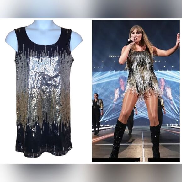 EMMELEE black silver and‎ gold sequin Swiftie eras tour outfit costume dress M - Picture 9 of 9